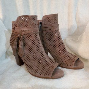 Women’s Taupe Perforated Peep-Toe Ankle Booties